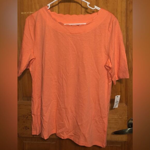 160. Talbots petites Scalloped Edge Orange Top size medium petite NWT - Picture 1 of 2